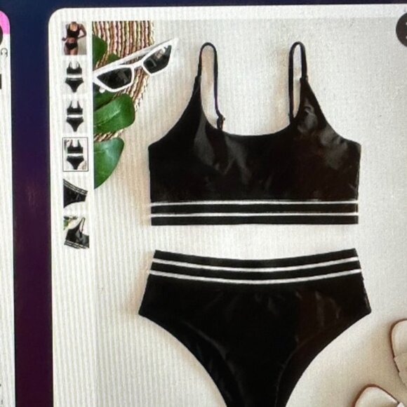 Brand New Contrast Mesh High Waisted Bikini Swimsuit Black Various - Picture 5 of 5